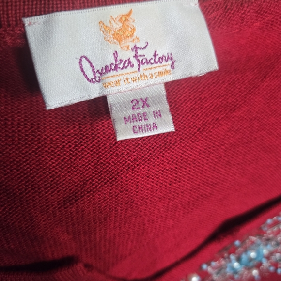 Quacker Factory Red beaded/sequined Tunic Top 2X Valentine's Day - Picture 8 of 10